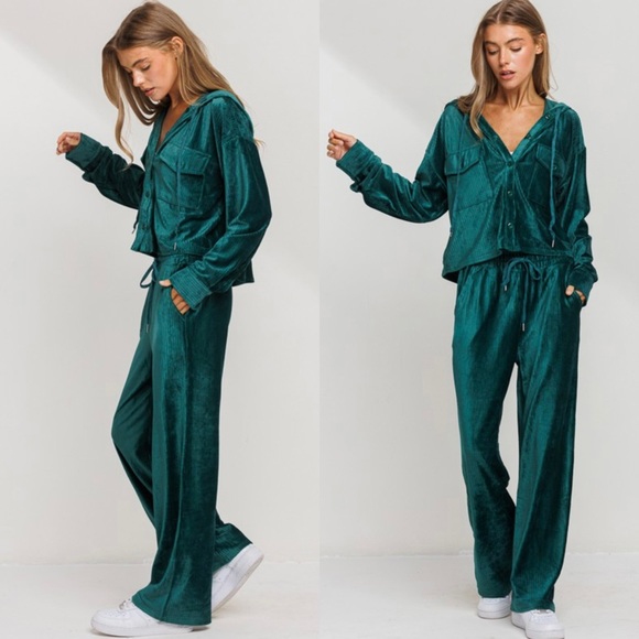 🆕Hunter green corduroy hooded set - Picture 5 of 6